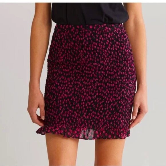 The Kooples Anthropology Mini Skirt Small Pink/Black Ditsy Floral Pull-on NWT - Picture 1 of 16